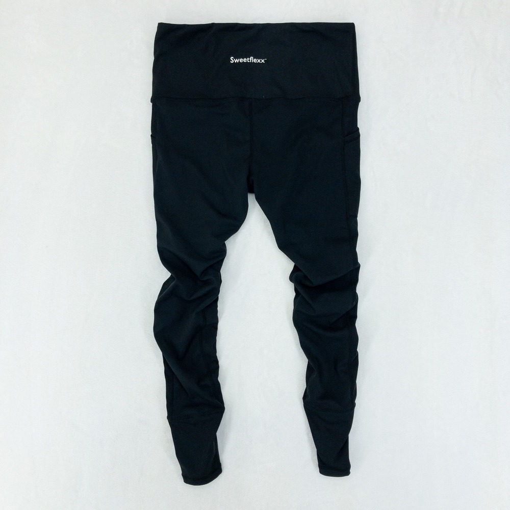 Sweetflexx‎ Resistance Leggings Womens Small Black High Waisted Pockets Ruched - Picture 7 of 13